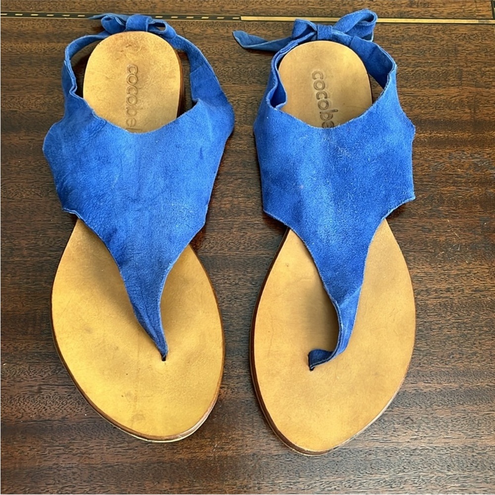 Cocobelle - Blue Suede Thong Sandals - Size 9